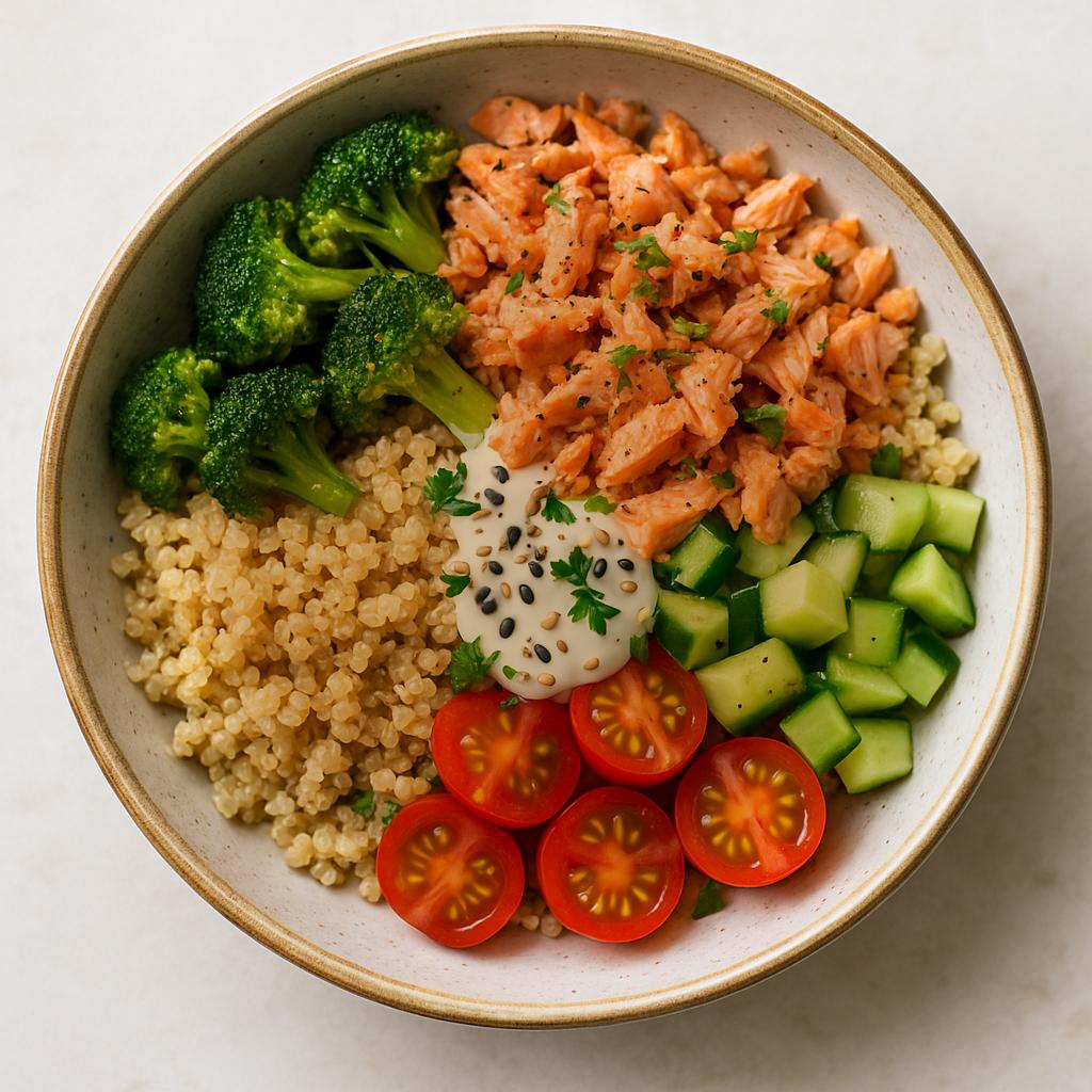 Bowl méditerranéen : Saumon & Quinoa